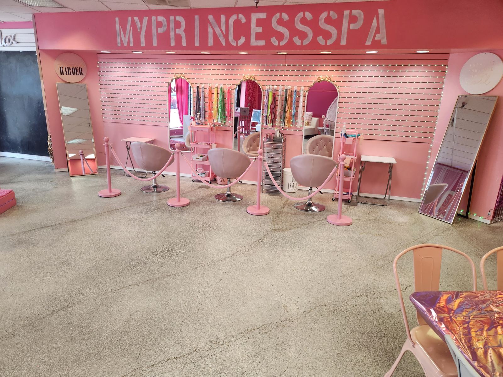 Princess styling stations for kids spa party Omaha